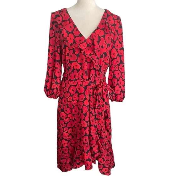 Jason Wu Floral Asymmetrical Ruffle Old Money Cocktail Red Black Dress Women 8 - Picture 3 of 11